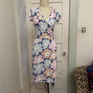 Modern Marimekko Unikko Jersey Wrap Dress Pink Blue Beige Size XS